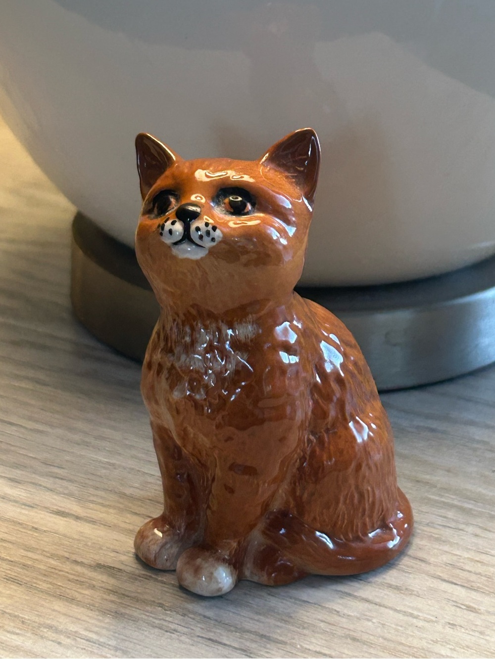 Vintage Beswick Ceramic Cat Figurine - Glossy Brown with some white
